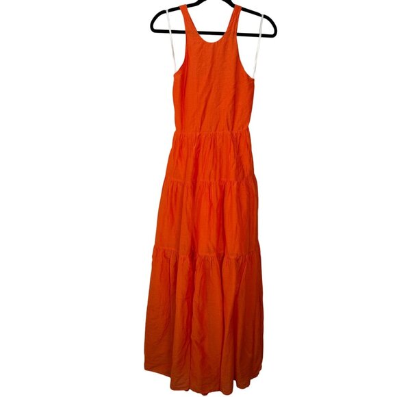 Bird & Knoll Dress Emmaline Silk Cotton Blend Cross Back Tiered Maxi Candy Apple - Picture 3 of 10
